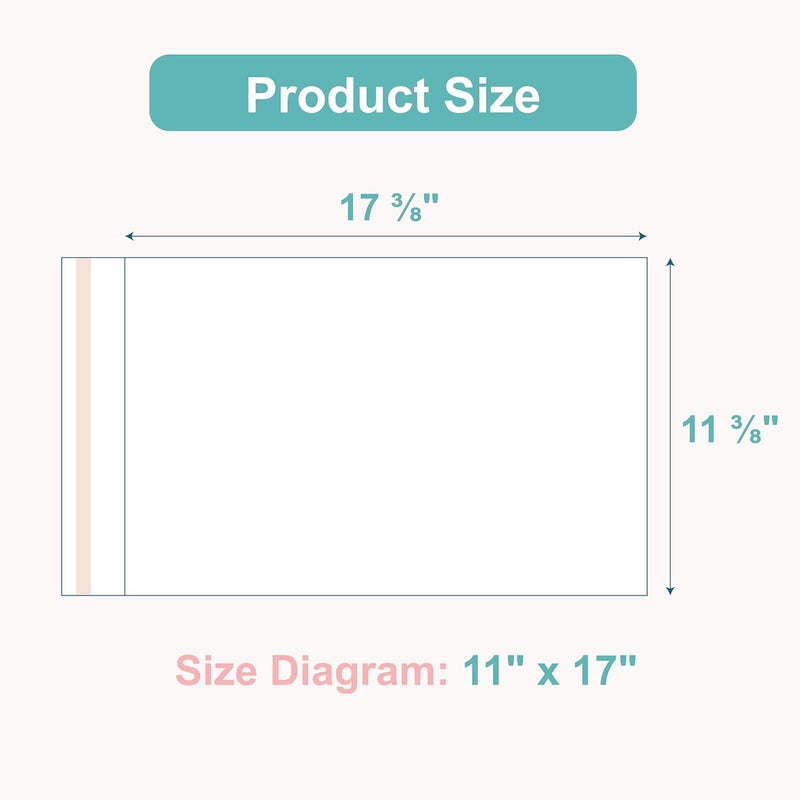 Somime Acid-Free Picture Sleeves, 100 Pack Crystal Clear Storage Bags for 11x17 Art Prints, Pictures, Photos, Frame Mats (Bag Size: 11 3/7" x17 1/2") - Image 2